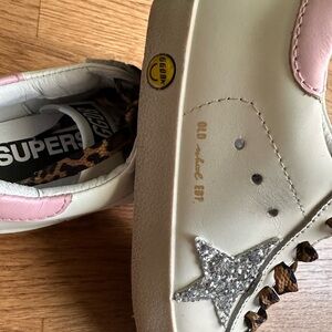 Golden Goose Pink and White Distressed Sneakers